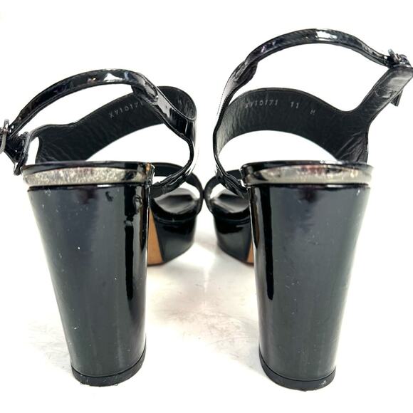 Stuart Weitzman Black Patent Leather Platform Sandal Heels Size 11 - Picture 4 of 10